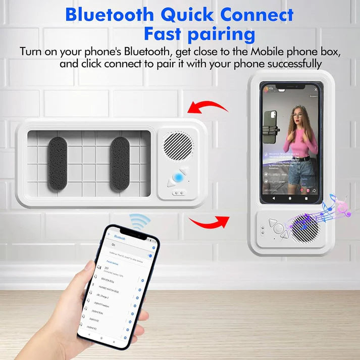 AquaVibe Waterproof Shower Phone Holder & Bluetooth Speaker — Enjoy Music, Videos & Hands-Free Viewing Anywhere