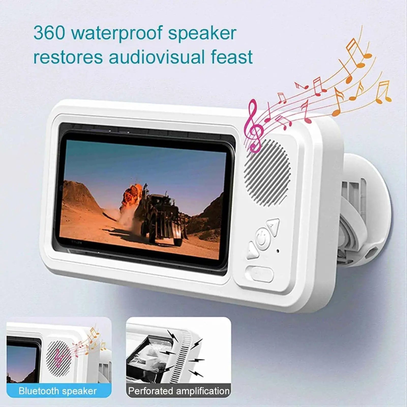 AquaVibe Waterproof Shower Phone Holder & Bluetooth Speaker — Enjoy Music, Videos & Hands-Free Viewing Anywhere